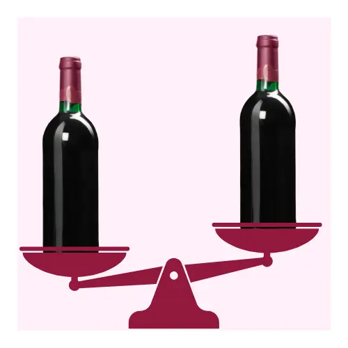 Sketch of some burgundy scales with one wine bottle on each side, one clearly heavier than the other