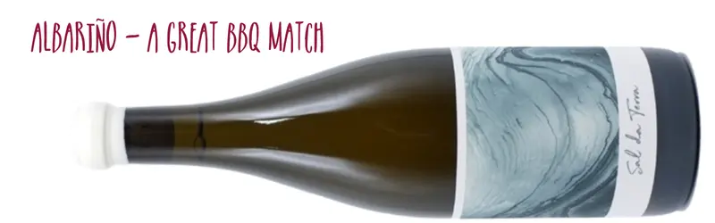 Bottle of Sal da Terra Albariño on its side with caption: Albariño - a great BBQ match