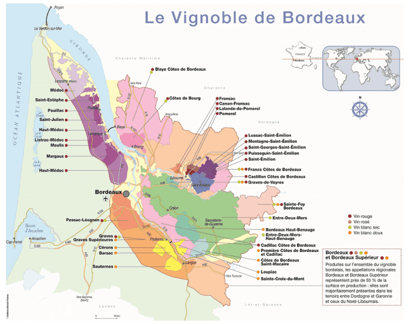 Map of Bordeaux wine region by Editions Benoit France