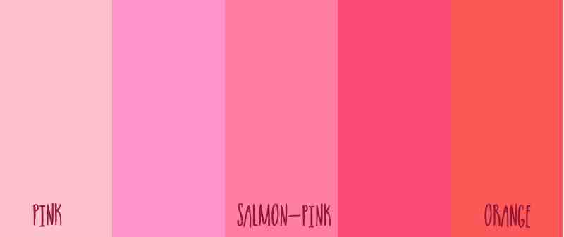 Colour chrt of rosé wine colours ranging from pale pink through to salmon pink