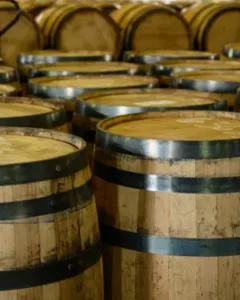 Wine barrels in a cellar