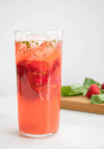 Glass of Strawberry Moscato cocktail , strawberry purée and Moscato d'Asti wine