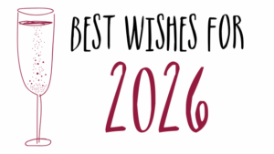 Sketch of champagne glass with caption Best Wishes for 2026