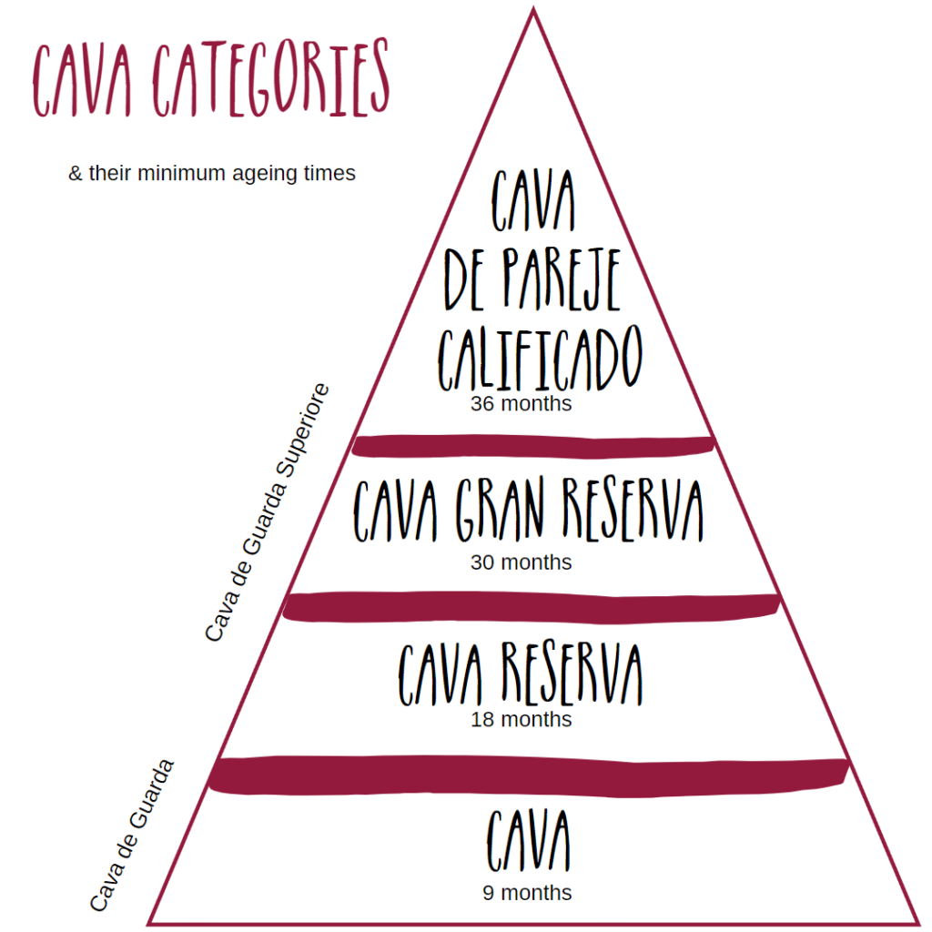 Pyramid diagram showing categories of Cava in descending order of minimum ageing requirements