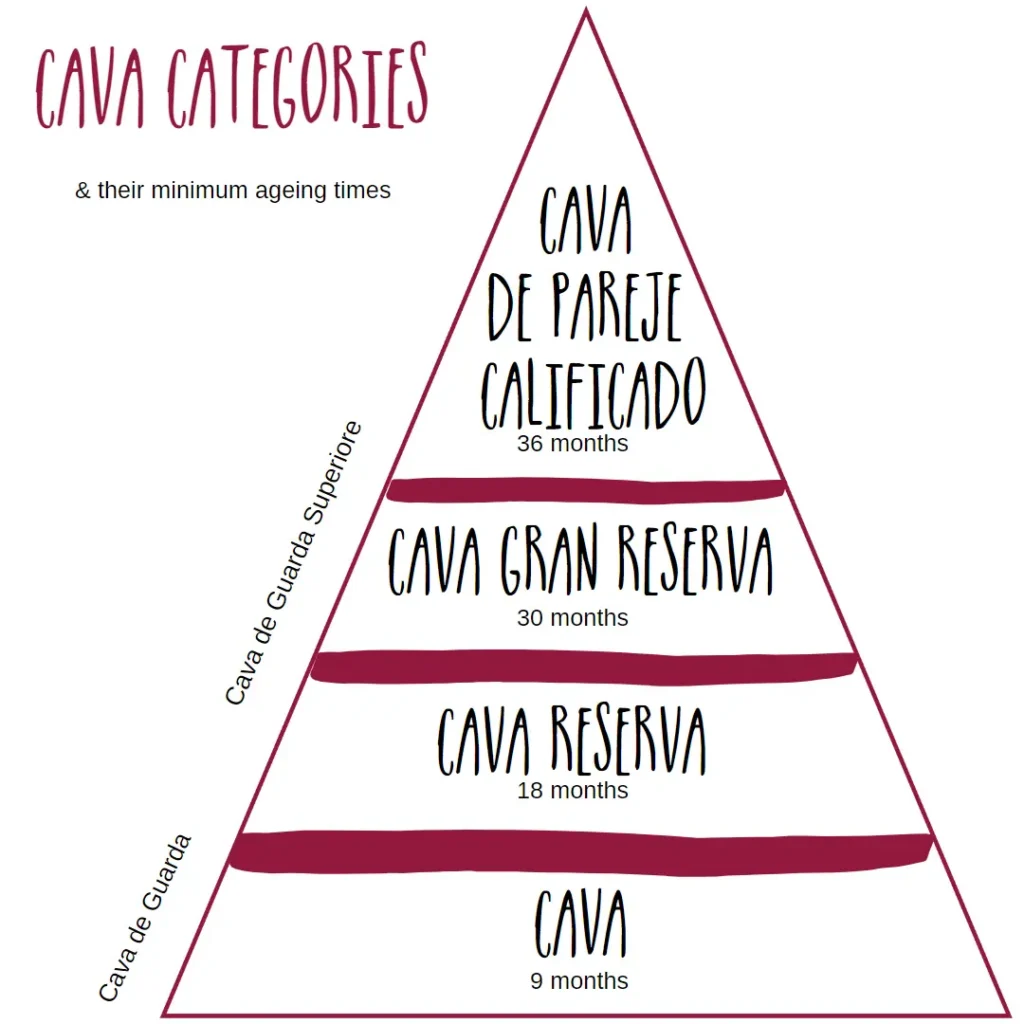 Pyramid diagram showing categories of Cava in descending order of minimum ageing requirements