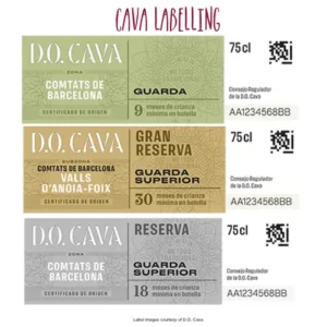 Cava Labels showing the categories of Cava