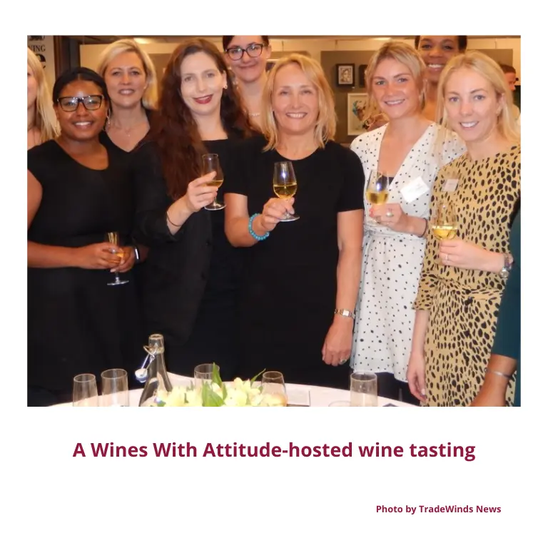 Photo of a Wines With Attitude wine tasting with six women holding a glass of wine each facing the camera