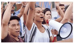 People with a megaphone campaigning